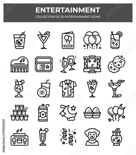 Entertainment Icons. A Collection of 25 Fun Party and Celebration Icons
