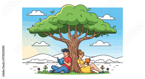 People Reading Books Under a Tree