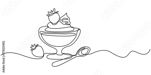 Whipped cream in a bowl in continuous one line art style. Simple vector illustration,  Whipped cream in a bowl in continuous one line art style. Simple vector illustration, Concept of cooking, baking.