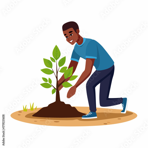 Planting a sapling A young man's contribution to environmental conservation