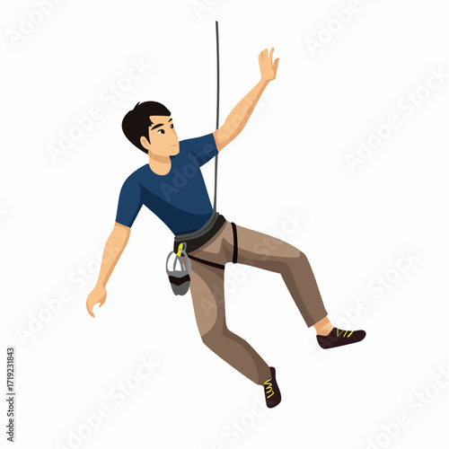 Man rappelling down a rock face, engaged in outdoor climbing activity, enjoying extreme sports and adventure