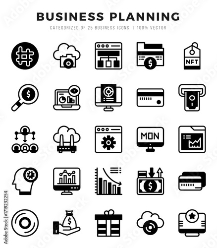 Vector icons set of Business Planning. Lineal Filled style Icons.