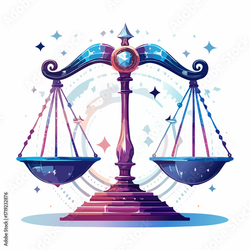Symbol of Justice and Balance A Celestial Scale Illustration Representing Equality and Fairness in a Cosmic Setting