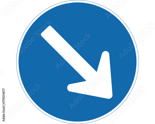 Blue circular road sign vector illustration indicating keep right direction silhouette vector illustration white background