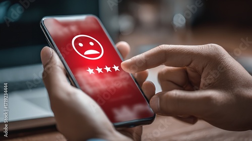 Giving honest feedback with a thoughtful smartphone review rating a service four stars with a bright screen and focused