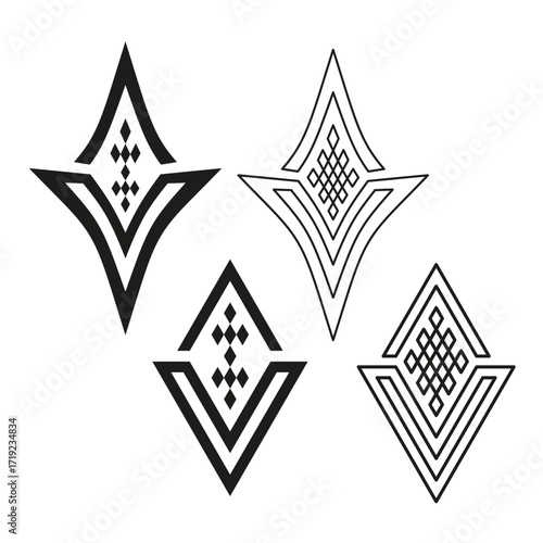 Tribal diamond emblems. Folk style symbols. Ethnic Vector pattern. Bohemian geometric illustration.