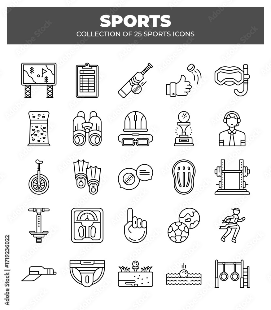 Fototapeta premium Collection of 25 Sports Icons. A Visual Guide to Various Games and Equipment