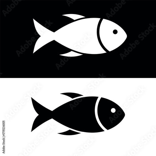 Flat Fish or Seafood Icon - Simple Symbol for Food Apps and Websites
