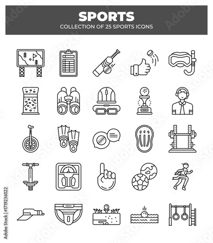 Collection of 25 Sports Icons.  A Visual Guide to Various Games and Equipment