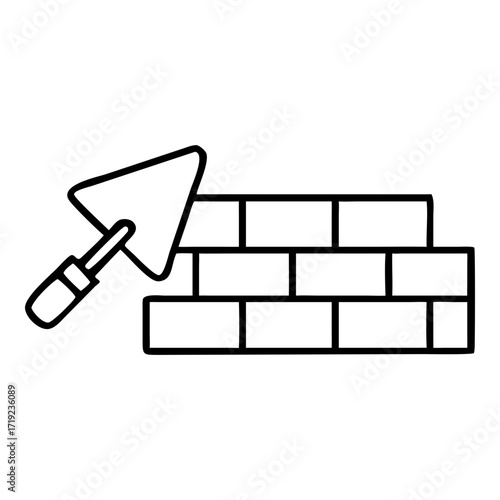 Bricklaying Line Art Wall Construction Minimalist Vector Illustration