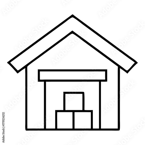 Warehouse Storage Building Line Art Icon Vector Illustration
