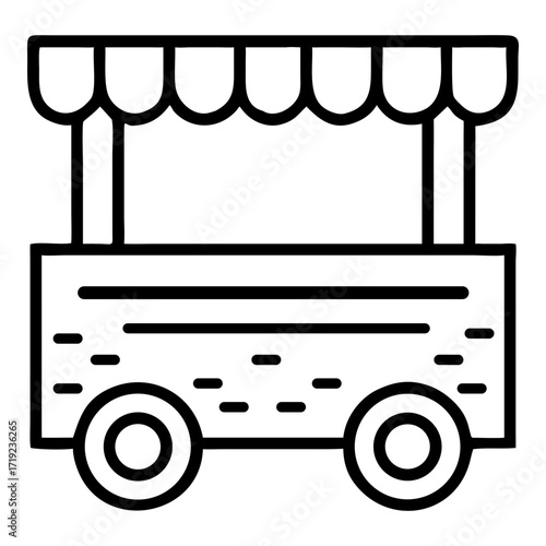 Food Cart Stall Black and White Line Art Illustration