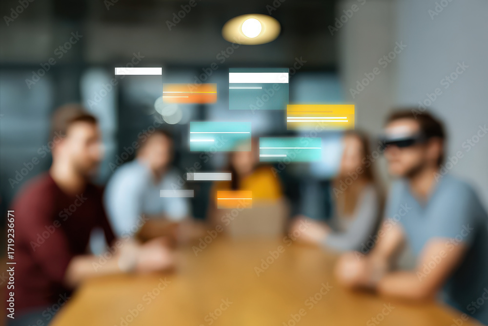 Obraz premium presentation screen displaying augmented reality ar elements with blurred white text bars enhancing visuals