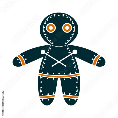 Voodoo Doll with Pins, Magic Poppet Illustration Muñecas Poppet Magic Cloth doll muneca with crossed pins and tied red thread around its waist