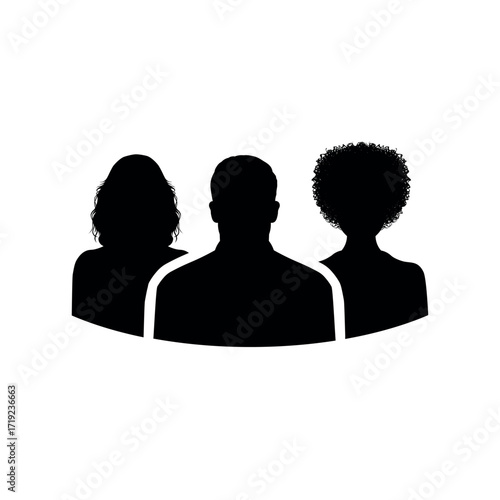 Group of People - Silhouette Vector Illustration of Users, Friends, Man and Woman for Apps and Websites