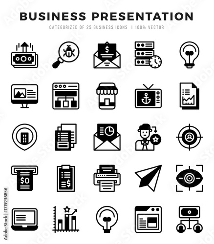 Business Presentation Icon Pack 25 Vector Symbols for Web Design.