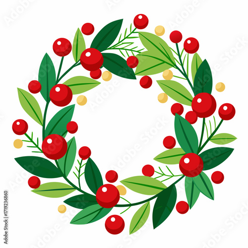 christmas wreath with holly berries