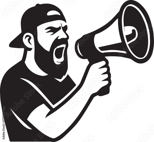 Vector Art of Loudspeaker and Expressive Male Icon

