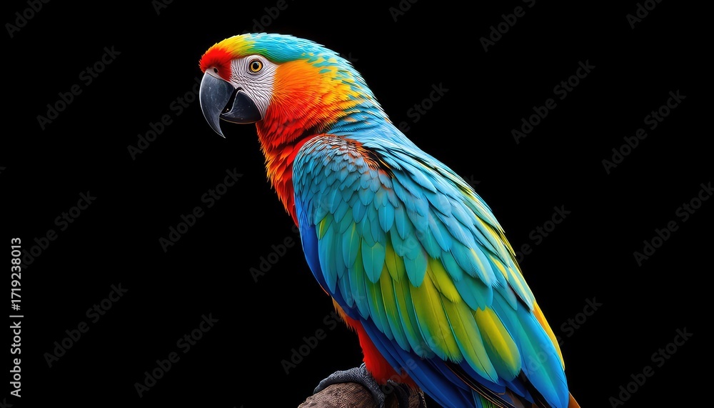 Obraz premium Vibrant Plumage A Parrot's Portrait Showcasing Vivid Colors and Striking Details Against a Plain Backdrop