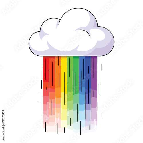 Vector Illustration of Cloud with Colorful Rain in Modern Artistic Style