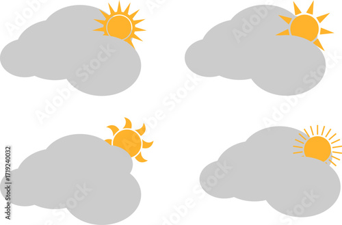 Partly cloudy weather icons with sun peeking through