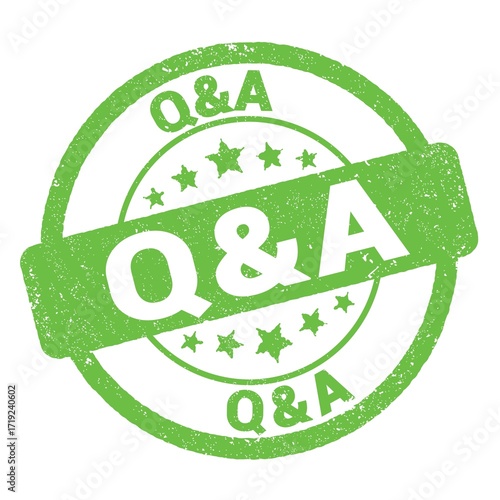 Q&A text written on green stamp sign.