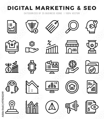 Set of Lineal Digital Marketing & SEO Icons. Lineal art icon. Vector illustration