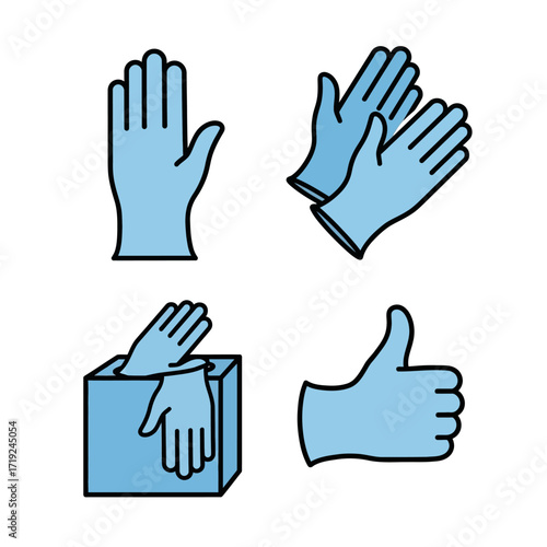 Blue disposable medical gloves icon set vector illustration.