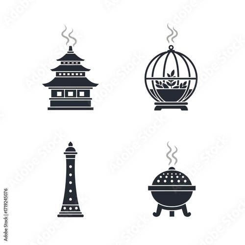 asian religious architecture and incense burners.