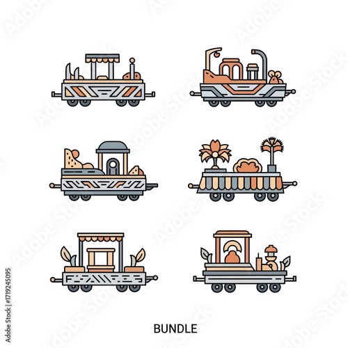 collection of colorful train car designs.
