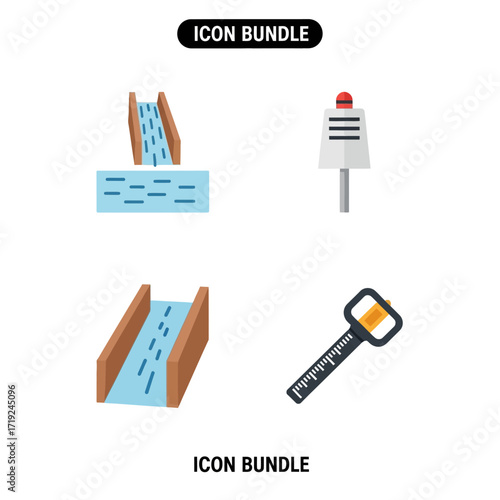 Collection of bridge and measuring tools icons.