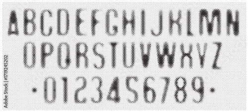 Vector Hand drawn font consisting of dots, points. Simple font with the theme of computer games, digital technologies, pixels. Set of letters and numbers of the Latin alphabet. No AI used