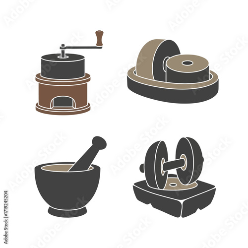 Collection of four vintage kitchen grinding and crushing tools.