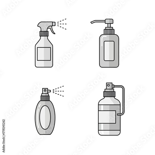 Collection of Various Spray and Pump Bottles for Liquids.