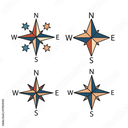 Compass Rose Illustrations - Navigational Symbols for Direction and Exploration.