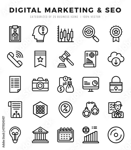 Set of simple Lineal Digital Marketing & SEO Icons. Lineal art icons pack.