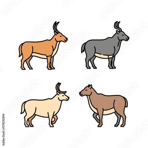 four different types of deer or similar animals.