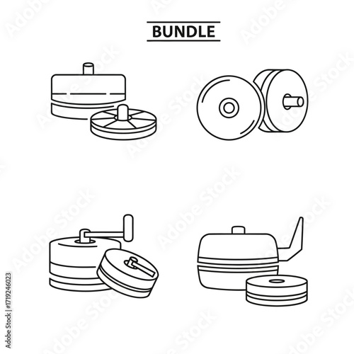 Grinding Wheel and Sharpening Stone Line Art Icon Bundle.