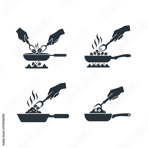 Hands using spoons to stir food in a pan.