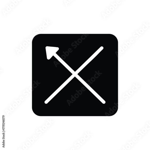 A black square containing a white arrow pointing diagonally and two crossing white lines forming an x shape silhouette