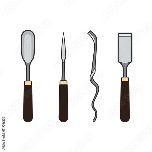 Set of four different sculpting tools.