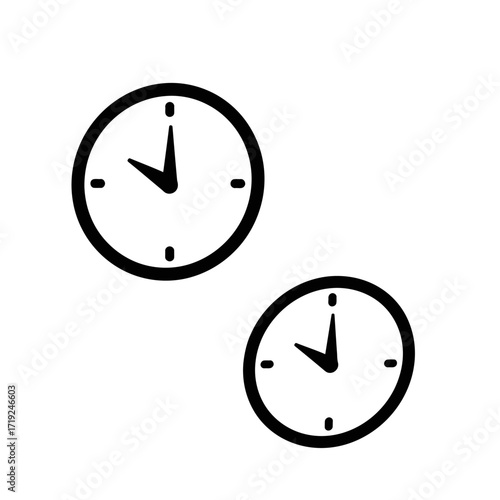 Two analog clocks showing different times.