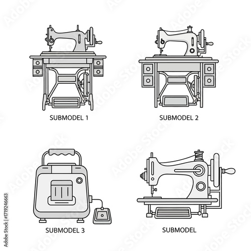 Vintage Sewing Machine Submodels Illustrations.