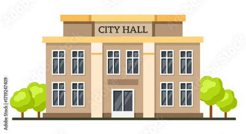 Classic city hall building with trees, representing local government and community services.