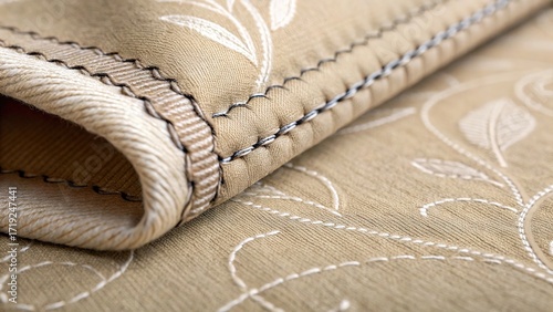 Close up of intricate fabric seam and stitching showing detailed craftsmanship in textile design