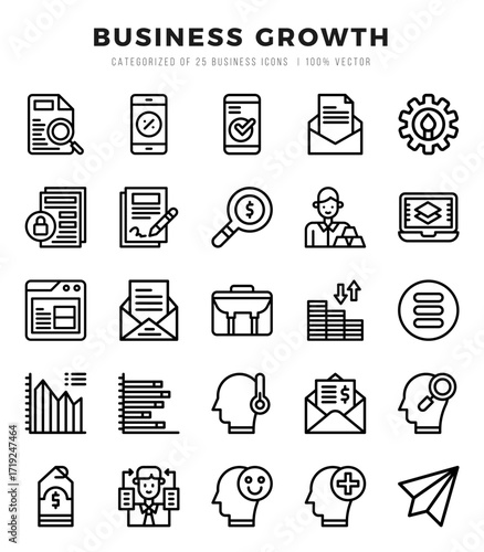vector icons set of business growth. lineal style icons.