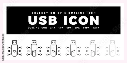 Pack of 6 Outline Vector USB icon
