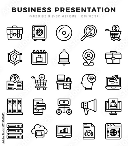 Business Presentation Lineal icons collection. 25 icon set in a Lineal design.