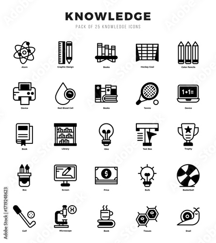 Set of Knowledge Icons Lineal Filled icons collection.