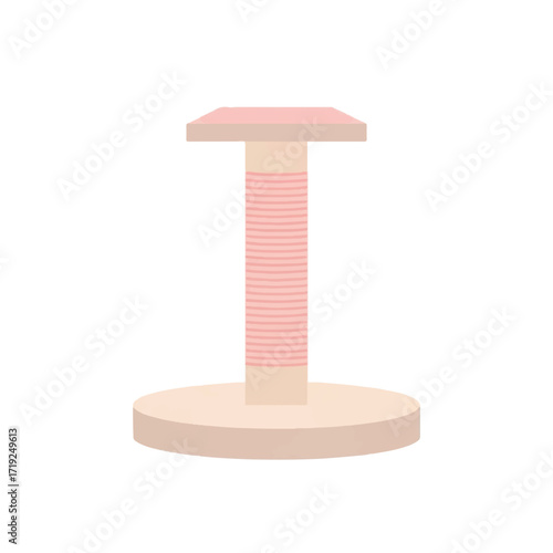 A minimalist pink and beige cat scratching post on a white background.
